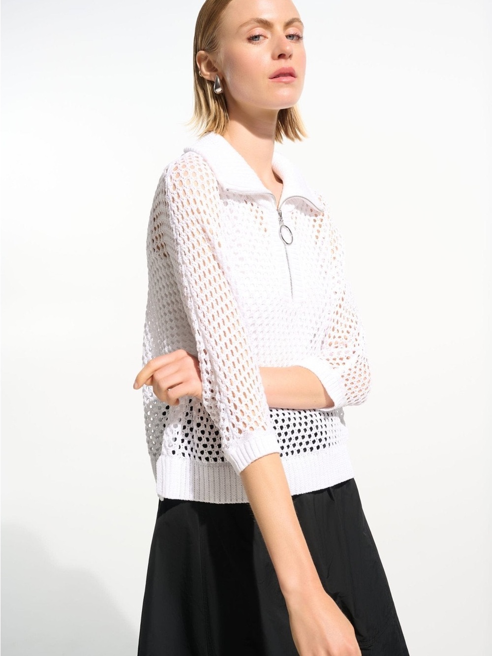 NWT Joseph Ribkoff Boxy Sweater With Zipped Neckline - White
